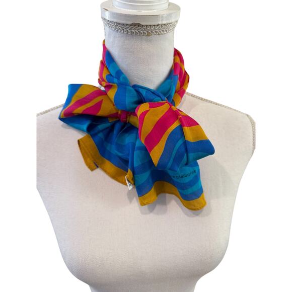 Liz Claiborne Accessories - Vintage 80s Liz Claiborne Bold Print Rectangular Neck Scarf Turquoise Blue